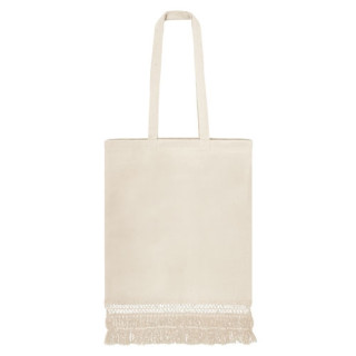 SHOPPER IN COTONE MANICI LUNGHI E FRANGE, 260 gr cm 38x42